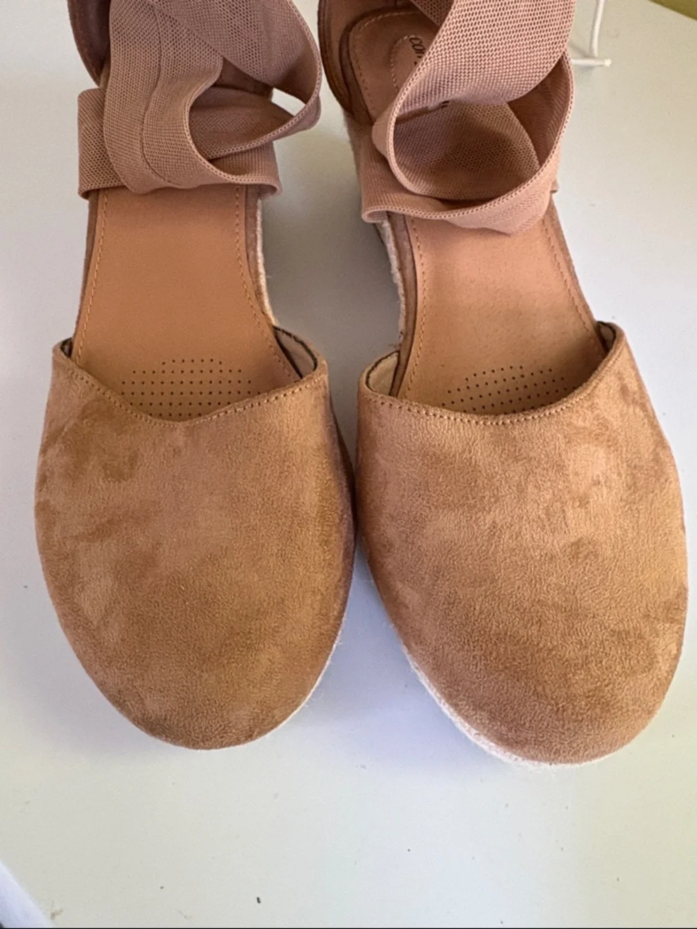Comfortview Tan Fabric Low Wedge Espadrille Sandal 12 W